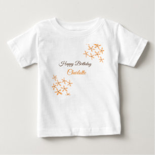Camiseta De Bebé Naranja flor marrón feliz cumpleaños agregar nombr