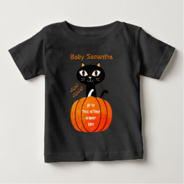 Camiseta De Bebé Naranja lindo y calabaza negra de gato mi primera