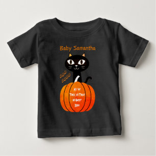Camiseta De Bebé Naranja lindo y calabaza negra de gato mi primera 
