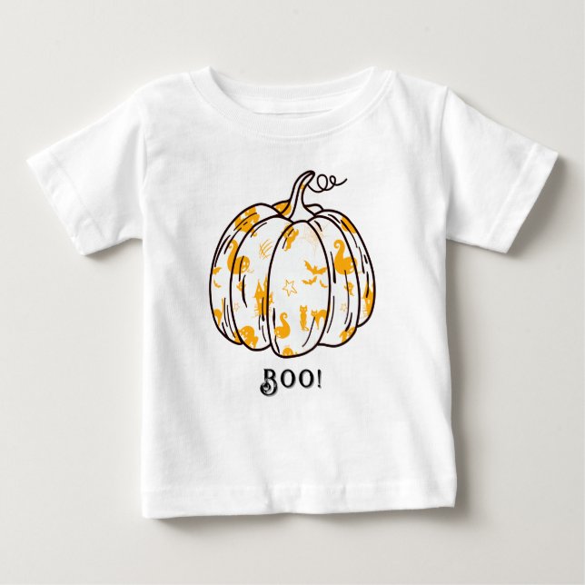 Camiseta De Bebé Naranja lindo y espeluznante Jack-O’-Lantern (Anverso)