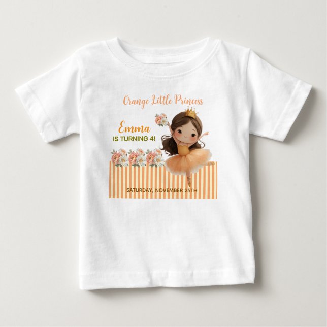 Camiseta De Bebé Naranja Little Princess Ball (Anverso)
