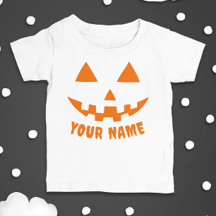 Camiseta De Bebé Naranja personalizado Calabaza Halloween su nombre