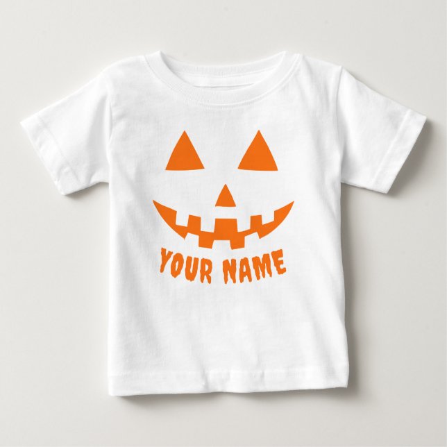 Camiseta De Bebé Naranja personalizado Calabaza Halloween su nombre (Anverso)