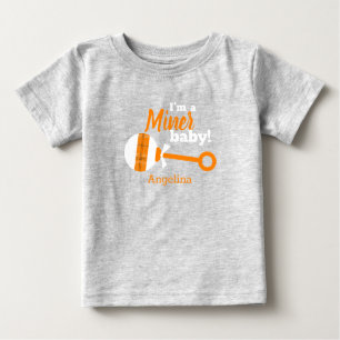 Camiseta De Bebé Naranja Plaid Rattle Miner Baby T-Shirt
