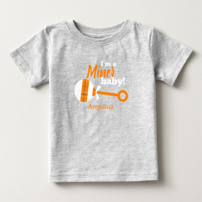 Camiseta De Bebé Naranja Plaid Rattle Miner Baby T-Shirt (Anverso)