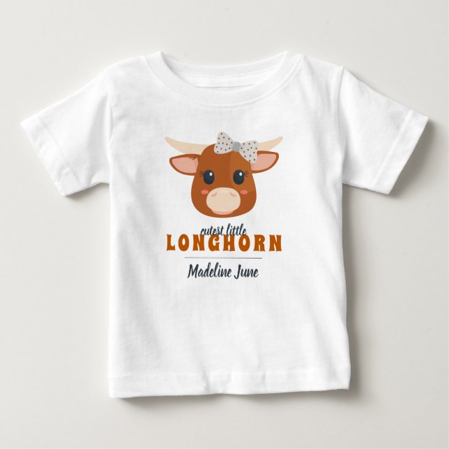 Camiseta De Bebé Naranja quemada por Longhorn, niña bebé (Anverso)