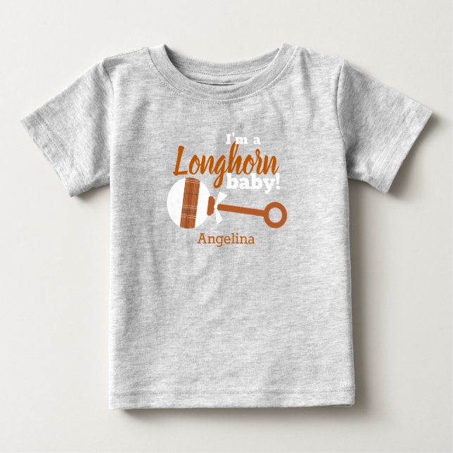 Camiseta De Bebé Naranja quemado Plaid Rattle Longhorn (Anverso)