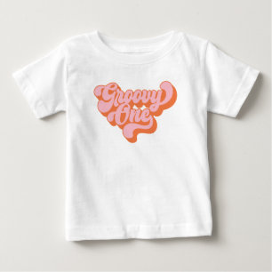 Camiseta De Bebé Naranja Retro y Groovy One Rosa
