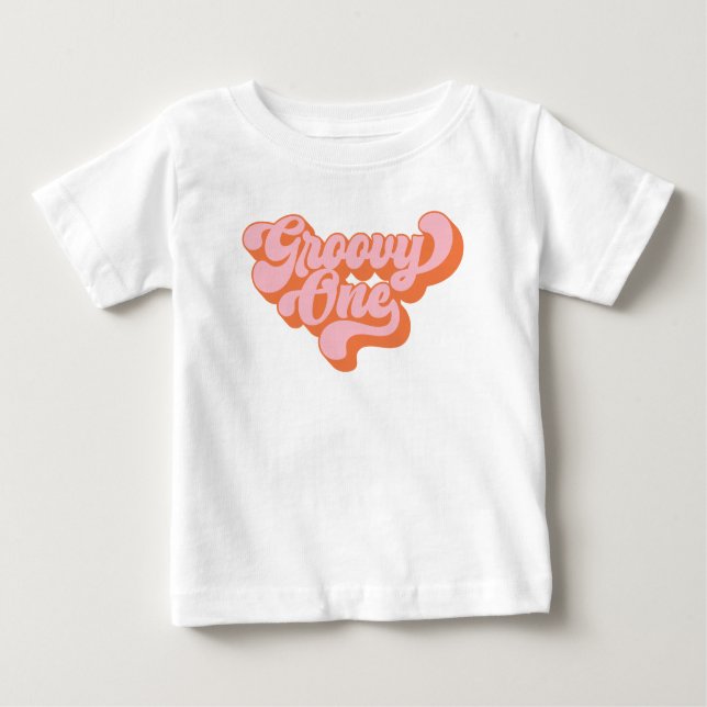 Camiseta De Bebé Naranja retro y Groovy rosa uno (Anverso)