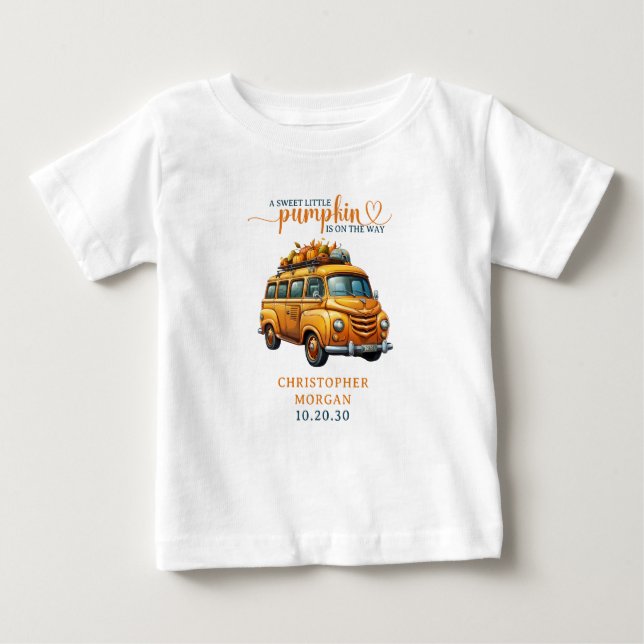 Camiseta De Bebé Naranja Rústico Camión Pequeña Calabaza Baby Showe (Anverso)