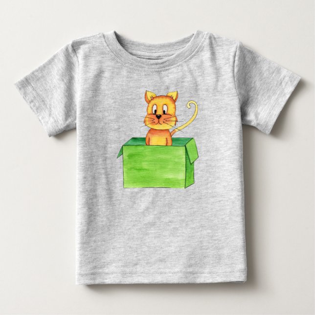 Camiseta De Bebé Naranja Silencioso Jugando Gato En Una Caja (Anverso)