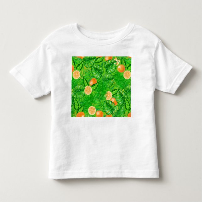 Camiseta De Bebé Naranjas y hojas tropicales (Anverso)