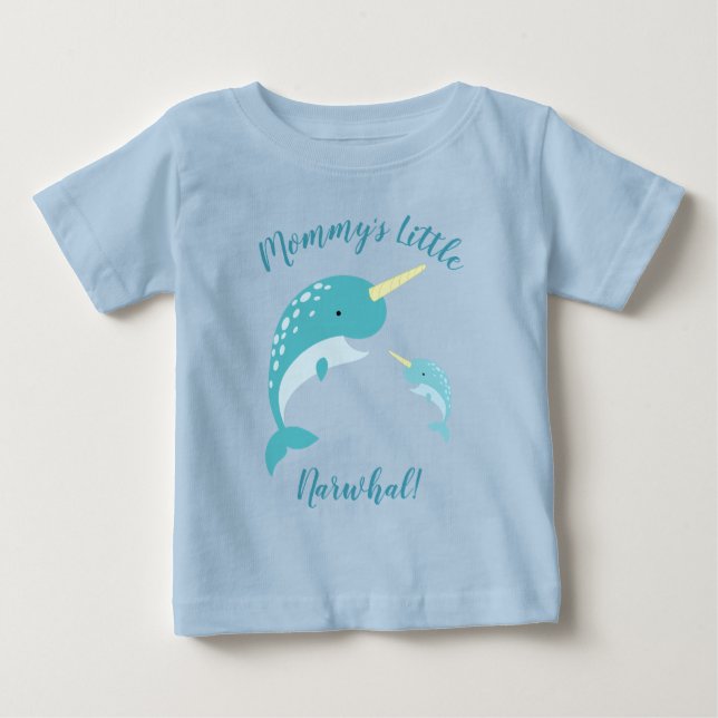 Camiseta De Bebé Narwhal Baby Shower Blue Boy Whale (Anverso)