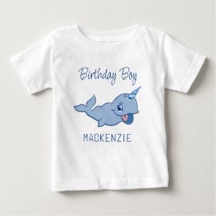 Camiseta De Bebé Narwhal Blue   Bebé Adorable Kawaii Primer Cumplea