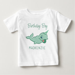 Camiseta De Bebé Narwhal Green Cuta Mint Chibi Personalizado Sea