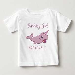 Camiseta De Bebé Narwhal Pink   Girly Kawaii Chibi Personalizado An