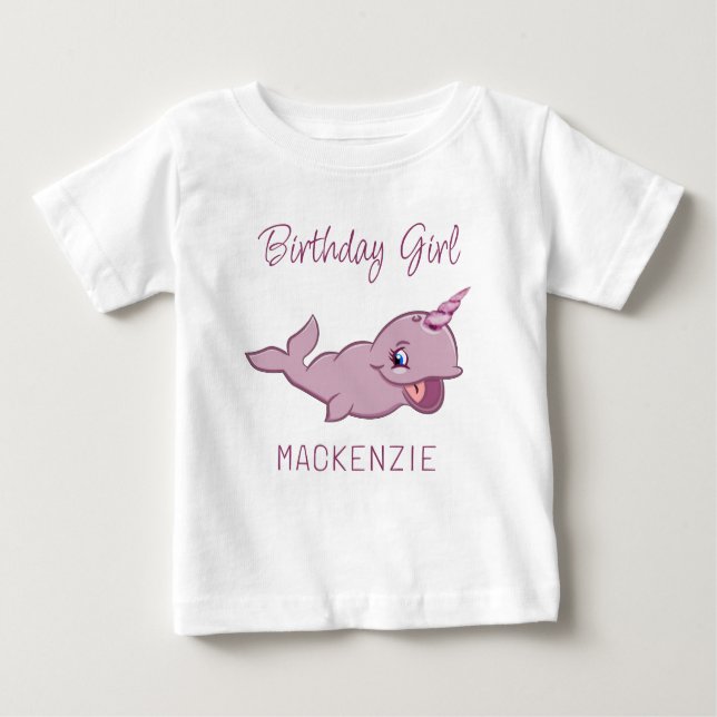 Camiseta De Bebé Narwhal Pink | Girly Kawaii Chibi Personalizado An (Anverso)