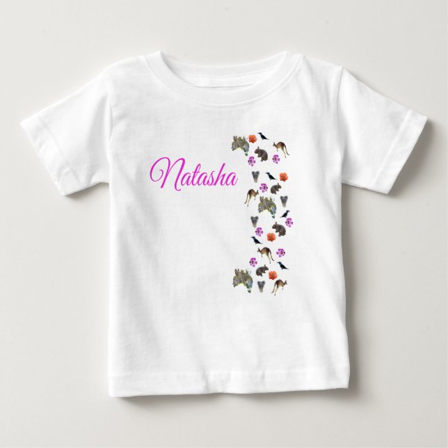 Camiseta De Bebé Natasha, nombre con vida silvestre australiana,   (Anverso)