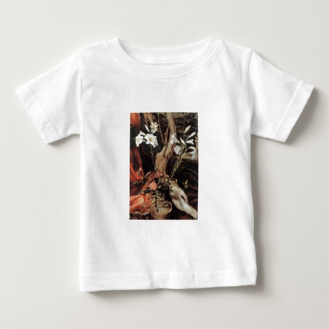 CAMISETA DE BEBÉ NATIVIDAD CON LILLAS BLANCAS - MAGIA DE NAVIDADES (Anverso)