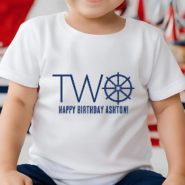 Camiseta De Bebé Nautical Boy's 2nd Birthday Ship's Wheel Helm Name