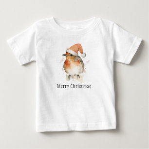 Camiseta De Bebé Navidad Alegre Petirrojo Invernal Moda Fauna