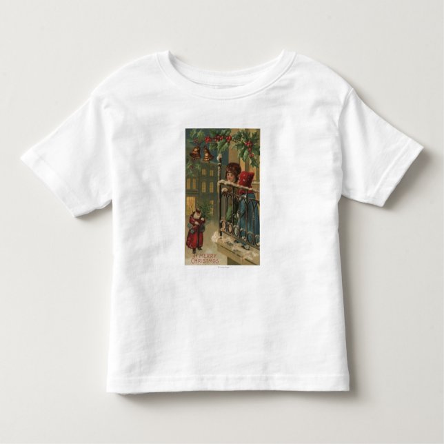 Camiseta De Bebé Navidad GreetingKids que mira Santa (Anverso)