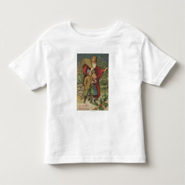 Camiseta De Bebé Navidad GreetingSanta que camina con los niños (Anverso)