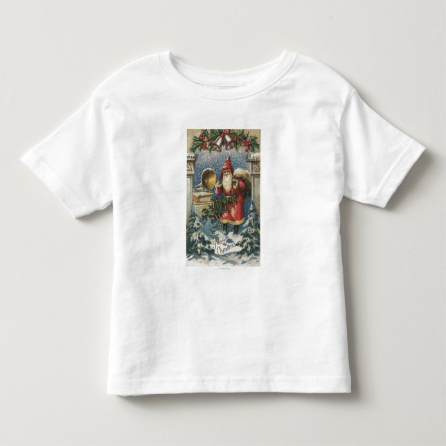 Camiseta De Bebé Navidad GreetingSanta y tocadiscos (Anverso)