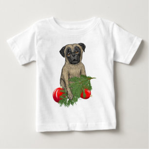Camiseta De Bebé Navidades adorables pug pipa arte perro
