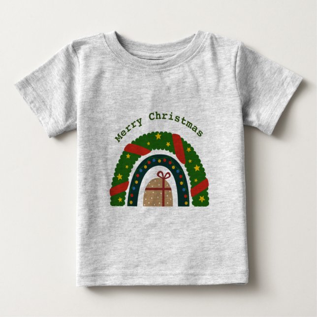 Camiseta De Bebé Navidades Arcoiris Con Un Presente (Anverso)