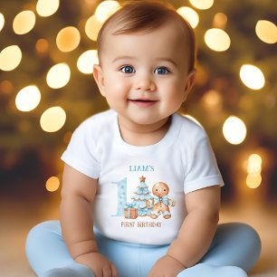 Camiseta De Bebé Navidades Blue Gingerbread Man Nombre Primer Cumpl