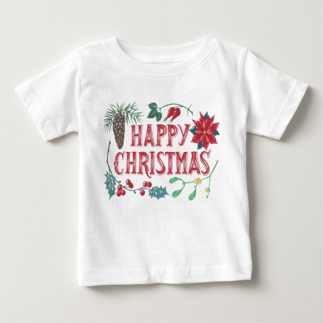 Camiseta De Bebé Navidades botánicos tradicionales (blanco) (Anverso)