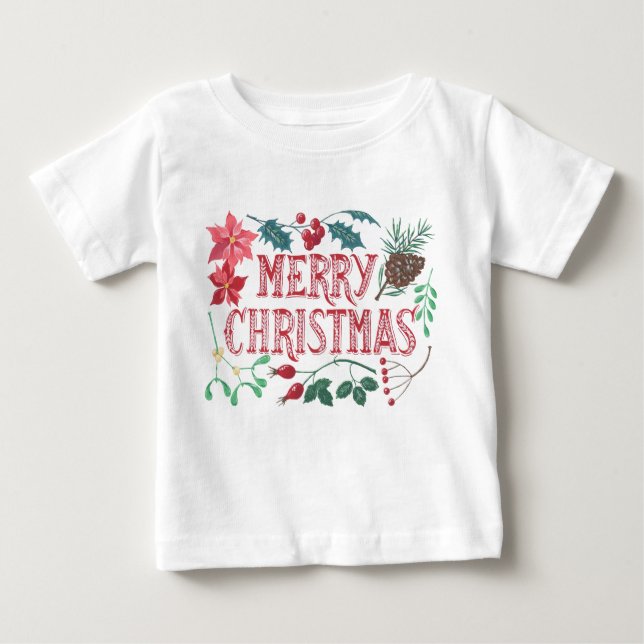 Camiseta De Bebé Navidades botánicos tradicionales (blanco) (Anverso)