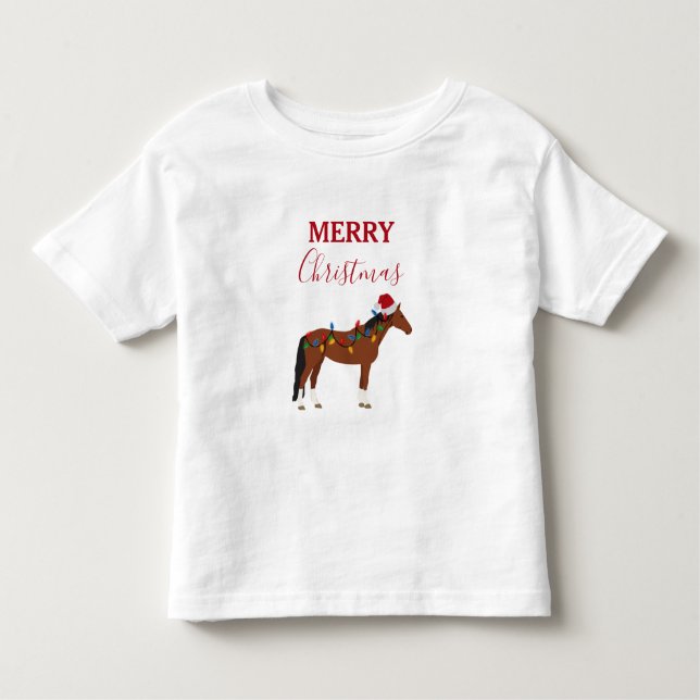 Camiseta De Bebé Navidades Caballo Santa Hat Xmas Luces (Anverso)