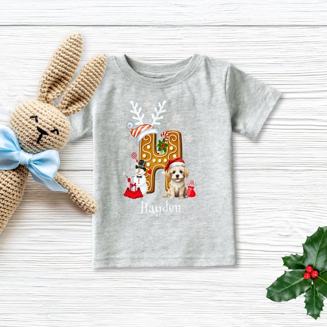 Camiseta De Bebé Navidades Cachorro Gingerbread Letra H Boy (Subido por el creador)