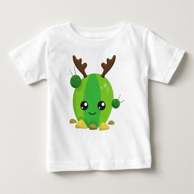 Camiseta De Bebé Navidades Cactus, Cactus Cute, Antlers, Holiday (Anverso)