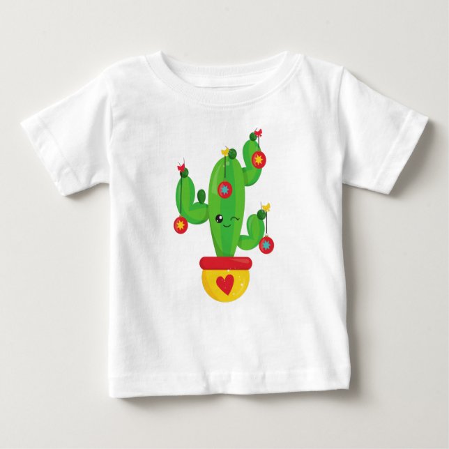 Camiseta De Bebé Navidades Cactus, Cactus Cute, Ornamentos de Navid (Anverso)