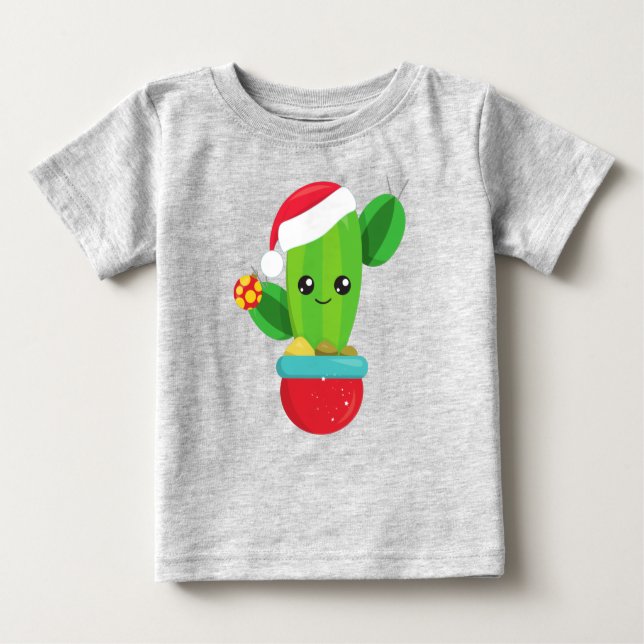 Camiseta De Bebé Navidades Cactus, Santa Hat, Ornamentos de Navidad (Anverso)