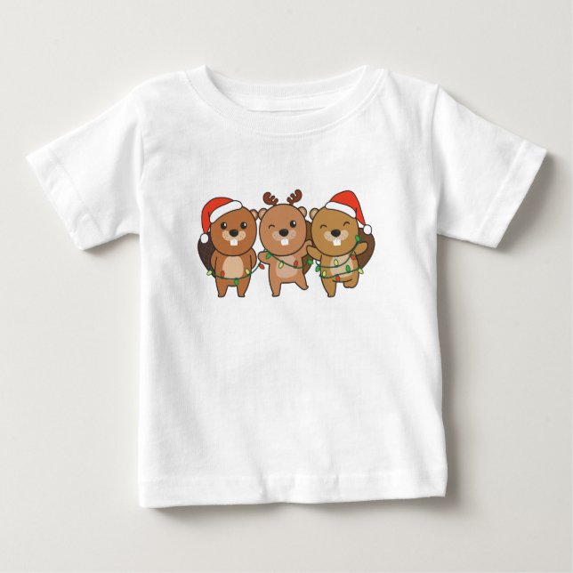 Camiseta De Bebé Navidades castores Navidades animales castores (Anverso)