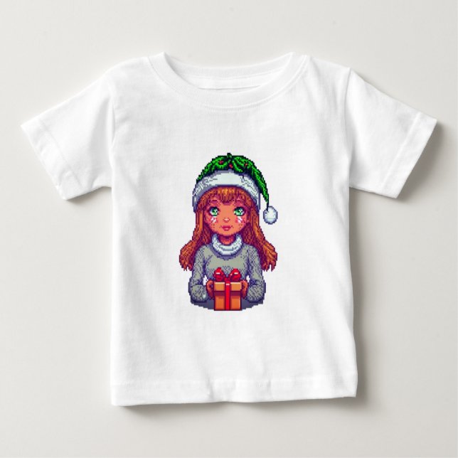 Camiseta De Bebé Navidades chica píxel arte (Anverso)