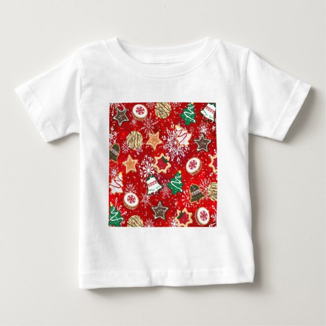 Camiseta De Bebé Navidades cocina y copos de nieve en rojo (Anverso)