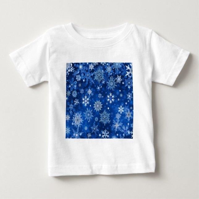 Camiseta De Bebé Navidades Copos de nieve azules y plateados (Anverso)