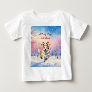 Camiseta De Bebé Navidades Corgi Rantlers de renos saltando de niev