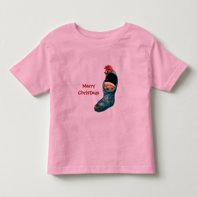Camiseta De Bebé Navidades cortos, niño pequeño, azul rosado (Anverso)