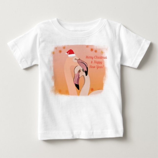 Camiseta De Bebé Navidades de Aves Flamingo, Año Nuevo (Anverso)