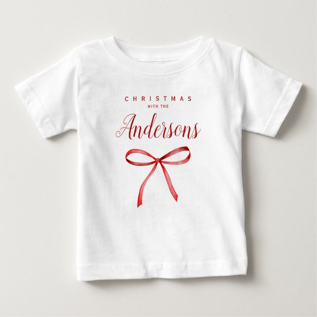 Camiseta De Bebé Navidades de combinación familiar con cinta roja (Anverso)