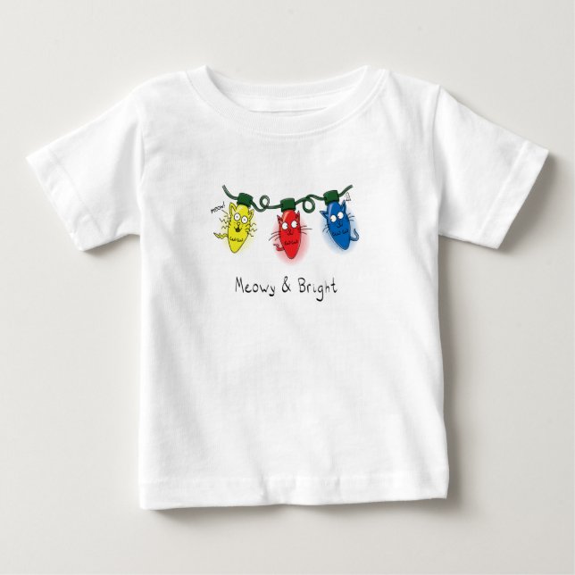 Camiseta De Bebé Navidades de gato iluminan a divertidos Meowy y Br (Anverso)