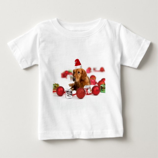 Camiseta De Bebé Navidades de Golden Retriever Dog W Red Santa Hat (Anverso)