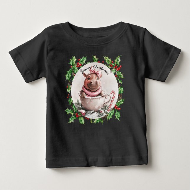 Camiseta De Bebé Navidades de Hippo para amantes de los animales (Anverso)