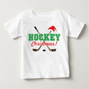 Camiseta De Bebé Navidades de hockey con pegamento en Santa Hat